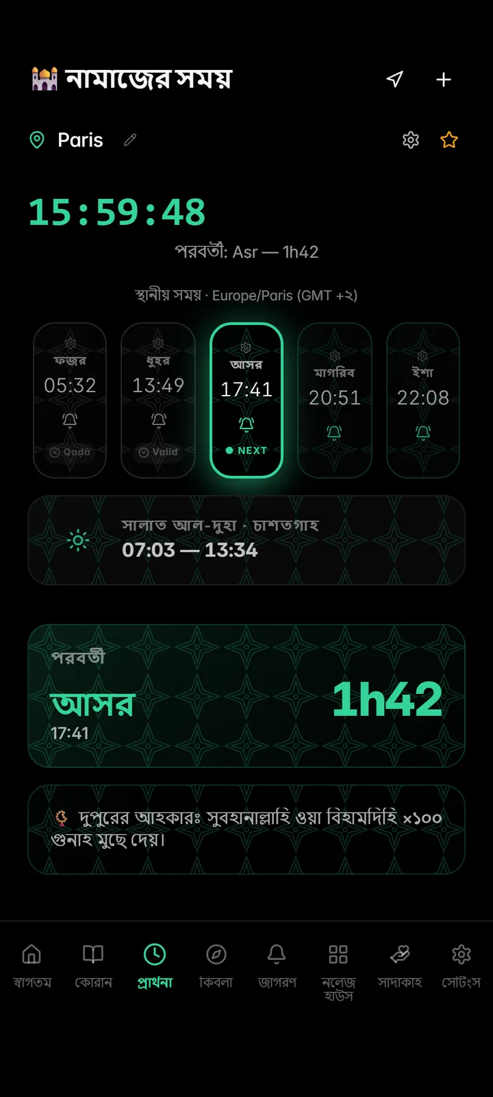 প্রতিদিনের পাঁচ ওয়াক্ত নামাজের সময়