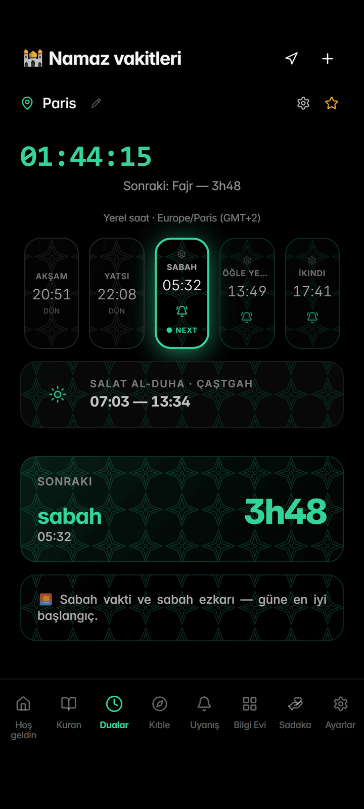 Günlük beş vakit namaz saatleri