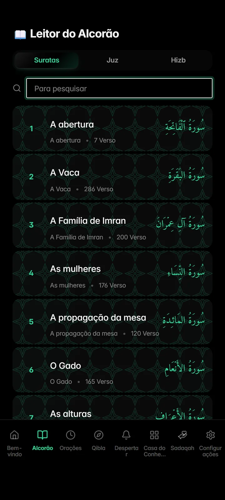 Leitor do Alcorão com áudio