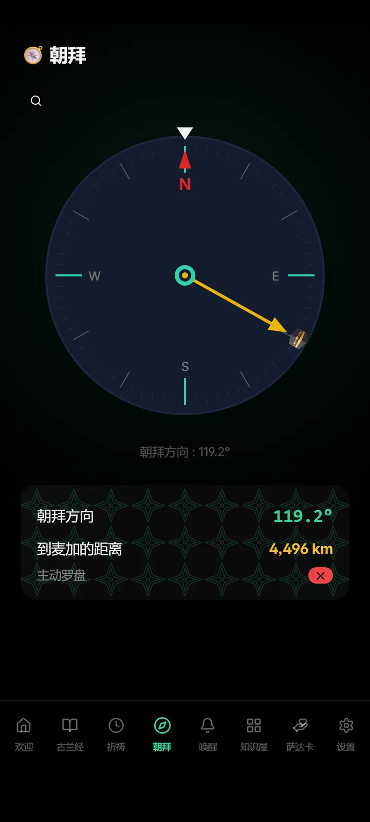 指向克尔白的朝向罗盘